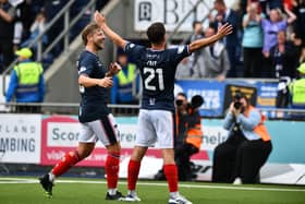 Picture Michael Gillen. FALKIRK. Falkirk Stadium. Falkirk FC v Dundee Utd. Season 2024 - 2025. Premier Sports Cup. Falkirk goal Dylan Tait 21.