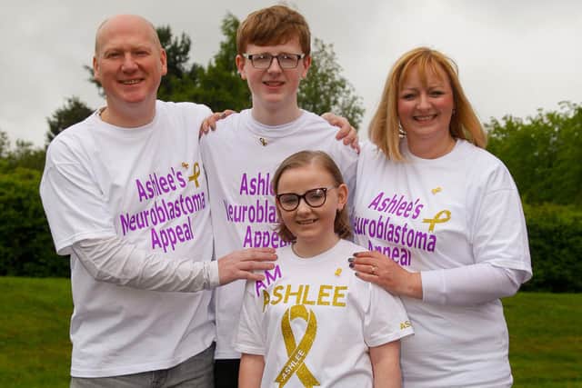 Braes High School pupil Ashlee Easton with dad Donald, mum Lisa and brother Jayden. Picture: Scott Louden.