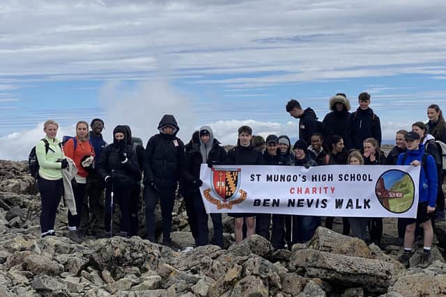 St Mungo's pupils at the summit of Ben Nevis. Pic: Contributed