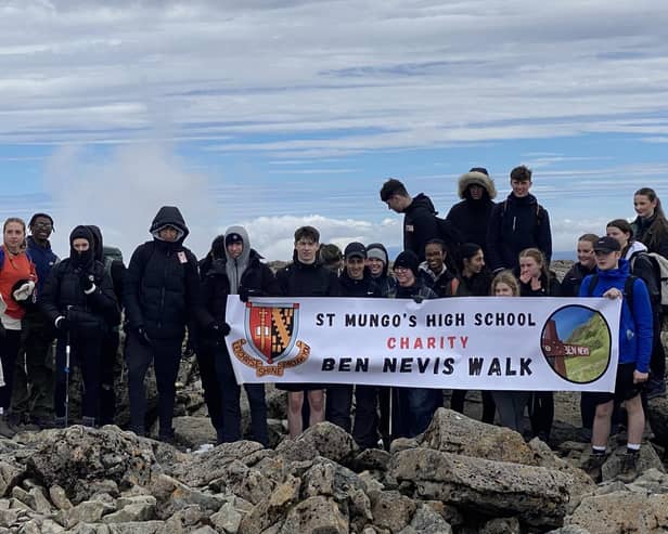 St Mungo's pupils at the summit of Ben Nevis. Pic: Contributed