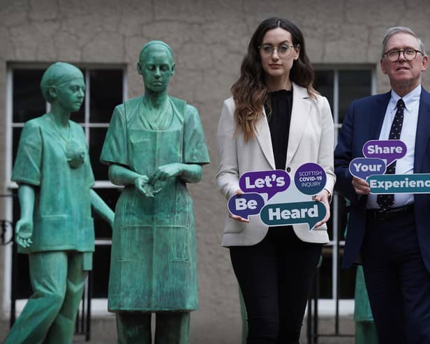 Alexandra Anderson, Head of Let’s Be Heard, and Lord Brailsford, chair of the Scottish COVID-19 Inquiry, at the Royal College of Surgeons of Edinburgh . Pic: Stewart Attwood