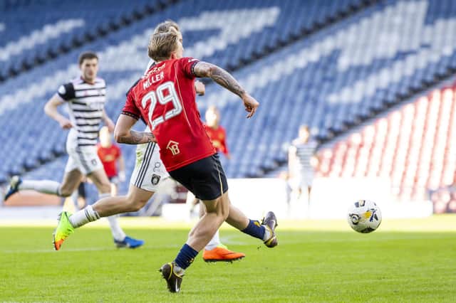 Falkirk’s Calvin Miller scores to make it 3-0 against Queen's Park (Photo by Roddy Scott/SNS Group)