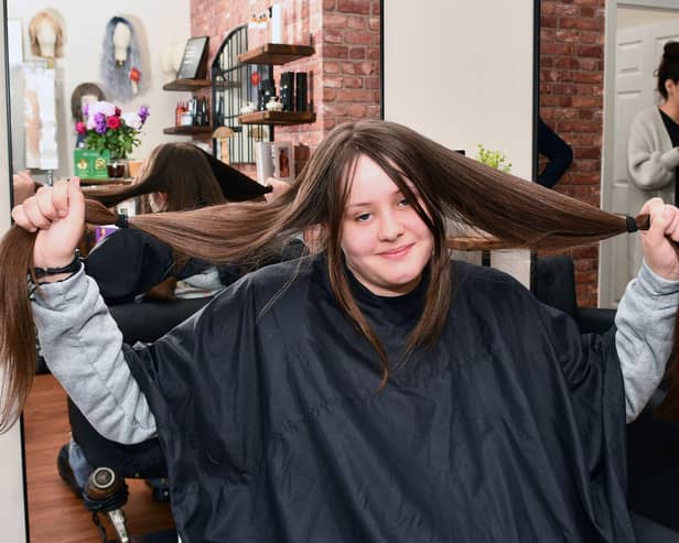 Jaymee-Leigh McGuckin before her haircut to help others.  (Pic: Michael Gillen)