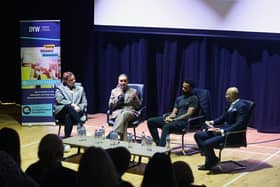 The panel on stage in front of more than 300 high school pupils from across the district.  (Pics: Michael Gillen)