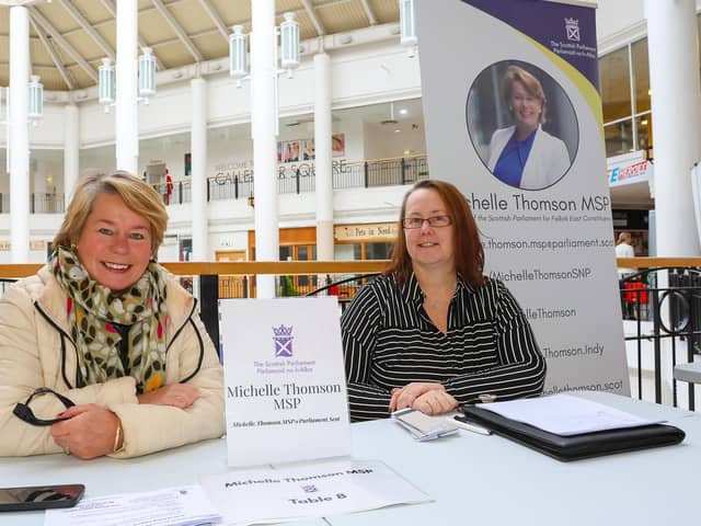 Michelle Thomson, Falkirk East MSP, and Diane MacIntyre from her office met constituents at a cost of living event last November in Callendar Square