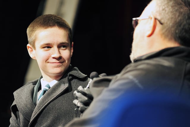 St Mungo's S3 pupil Charlie Gribbon interviews winner Alan Gibbons.