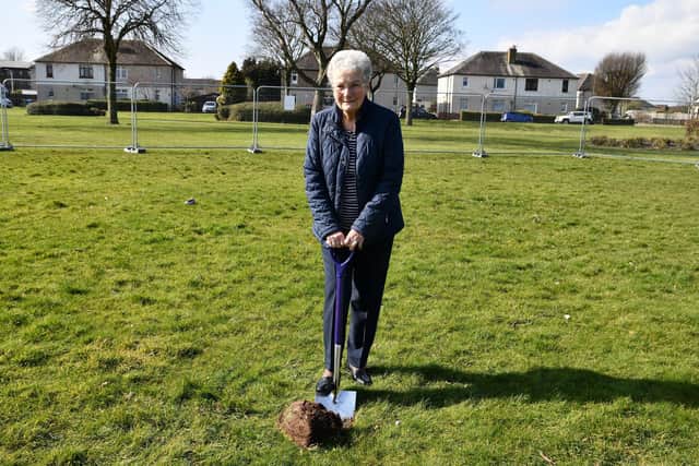 Sod cutting in March for the new Bainsford war memorial by Isobel Turnbull.