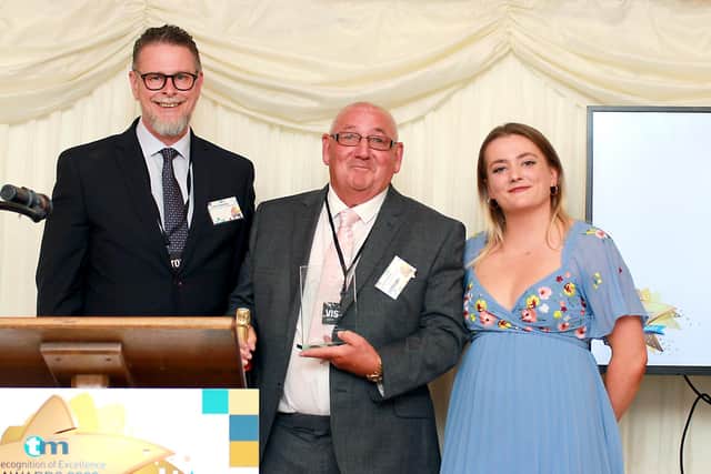 Julian Downing, digital director of The Pharmacy Network and Monica West, editor of Training Matters, present Sam Queen with his award
(Picture: Submitted)