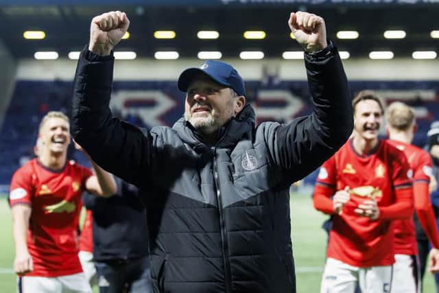 KIRKCALDY, SCOTLAND - JANUARY 25: Falkirk Assistant Manager Paul Smith celebrates at fulltime during a William Hill Championship match between Raith Rovers and Falkirk at Stark's Park, on January 25, 2025, in Kirkcaldy, Scotland. (Photo by Mark Scates / SNS Group)