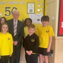 Pupils with Mr Welsh who visited Low Port Primary School