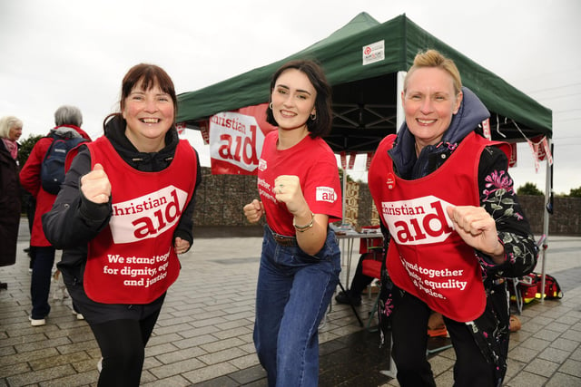 Tracy Upfold (left) and Susan Henderson (right) with Christian Aid Digital Content Officer Colette Cooper.