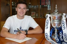 Dylan Tait puts pen to paper on two-year Falkirk contract (Pic by Ian Sneddon)
