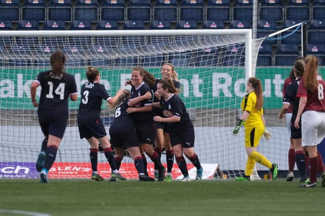 Eva Rule's late strike ensured Falkirk took all three points from Sunday's local derby match against Stenhousemuir in Scottish Women's League One (Photos: Alex Todd/Sportpix)