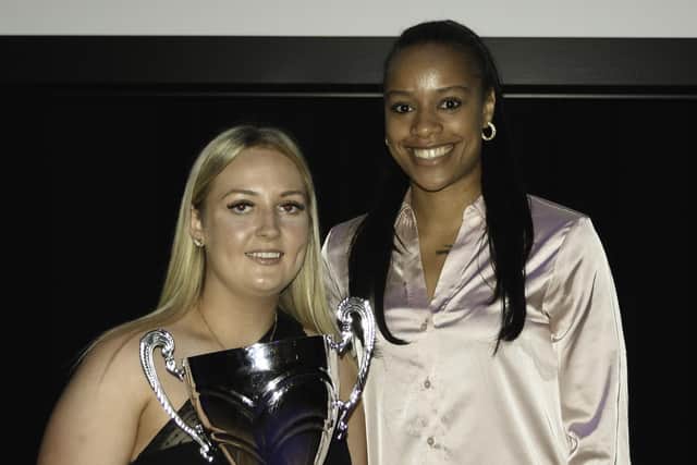 Fury coach Rachel Penman took home the Provost's young coach of the year trophy and she received the prize from Spanish basketballer Maria Mongomo (Photo: Alex Johnson)