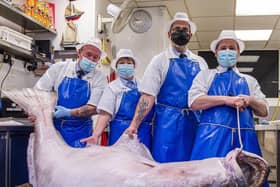PIC LISA FERGUSON 14/09/2021


Gary Huckle, armstrong's fishmonger, stockbridge


130kilo halibut caught by the Aquarius off the west coast. Be on display in the shop from Tuesday am

l-r GARY HUCKLE, LYN BRYCE, DAVID SHAND, ZOLTAN ANTAL