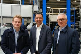Candidate Paul Godzik, right, with Labour's Scottish leader Anas Sarwar and Falkirk MP Euan Stainbank. Pic: Contributed