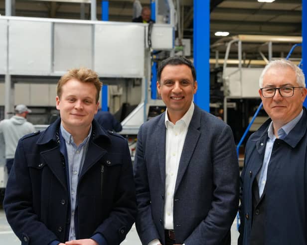 Candidate Paul Godzik, right, with Labour's Scottish leader Anas Sarwar and Falkirk MP Euan Stainbank. Pic: Contributed