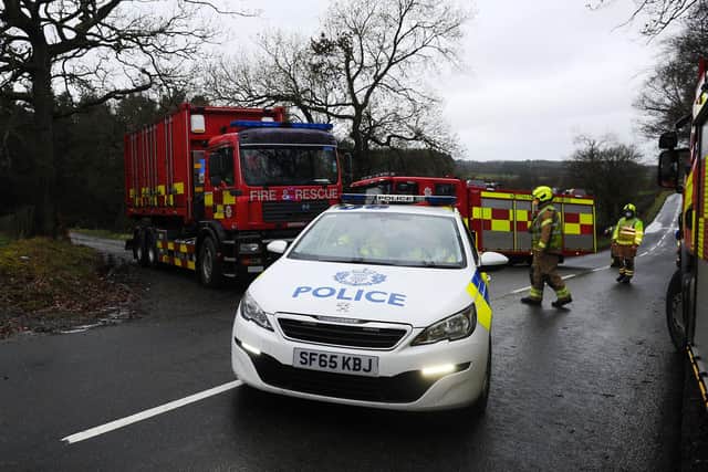 Police and Scottish Fire and Rescue personnel attend the incident at Craigieburn Farm, off Lochgreen Road, Falkirk