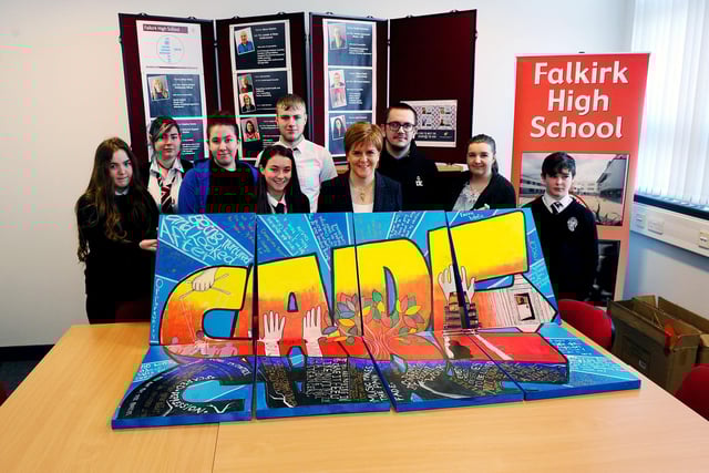 Falkirk High School. Nicola Sturgeon visiting Falkirk Champions Board.