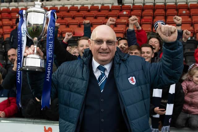 Then Raith Rovers manager John McGlynn celebrating winning the SPFL Trust Trophy at Airdrie's Penny Cars Stadium last month (Photo by Paul Devlin/SNS Group)