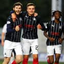Falkirk players celebrate scoring during Wednesday night's 3-0 home win over East Kilbride in the Challenge Cup (Pic by Michael Gillen)