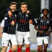 Falkirk players celebrate scoring during Wednesday night's 3-0 home win over East Kilbride in the Challenge Cup (Pic by Michael Gillen)