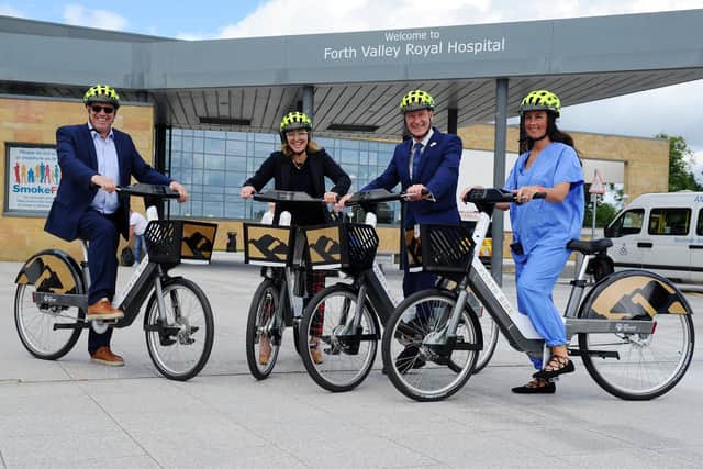 Scotland’s largest e-bike scheme was launched by Forth Environment Link at Forth Valley Royal Hospital in 2019. Picture: Michael Gillen.
