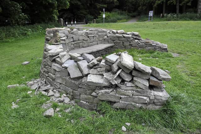 A drystone walling seating area in Kinneil Estate, Bo'ness was deliberately damaged. Picture: Michael Gillen.