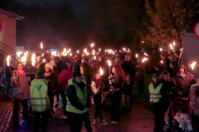 The torchlight procession saw 1000 people taking part, assembling here at the kick-off point at Low Port.