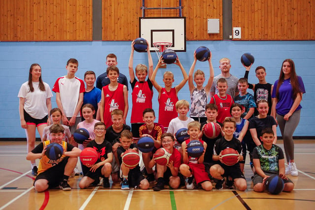 Youngsters enjoying the basketball camp taking place at Grangemouth Sports Complex