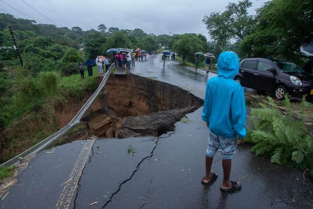 A collapsed road caused by flooding waters due to heavy rains following cyclone Freddy in Blantyre, Malawi (Picture: Getty Images)