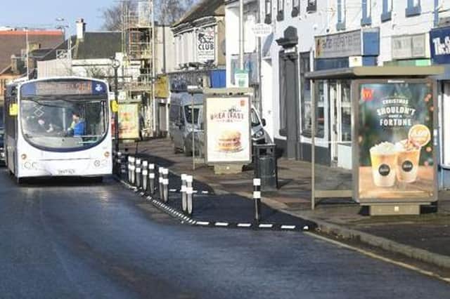 An example of Spaces for People measures in West Lothian, at this Bathgate bus stop.