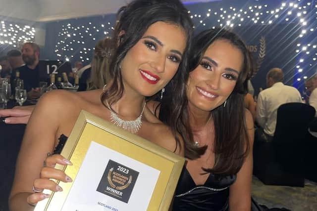 Twins Megan and Taylor Bardsley collected the award for Best New Beauty Salon at the final of Scotland's Business Awards in Glasgow on Sunday night for their business By Bardsley.  (pic: submitted)