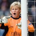 Kasper Schmeichel in action for Falkirk against Hearts at Tynecastle during his loan spell under John Hughes back in 2007 (Photo: SNS Group)