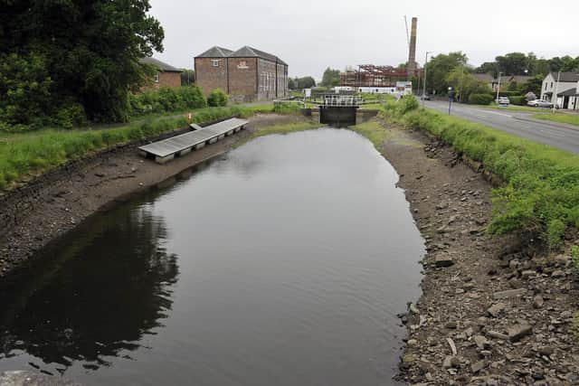 The Forth and Clyde Canal's water level was very low at various locations, including Rosebank in Falkirk, following a pipeline supply issue. Picture: Michael Gillen.