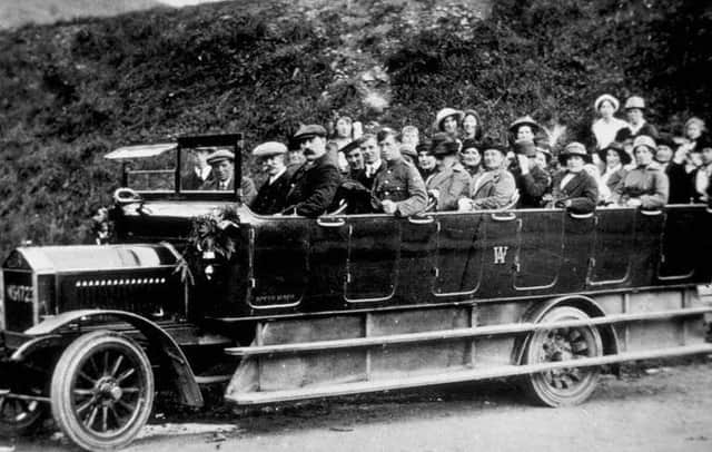 Walter Alexander at the wheel of his second Belhaven charabanc in 1916