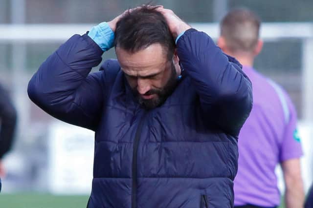 Former Stenhousemuir manager Stephen Swift watching his side playing Stirling Albion in October (Photo: Scott Louden)