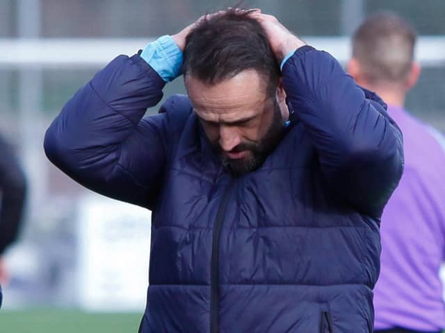 Former Stenhousemuir manager Stephen Swift watching his side playing Stirling Albion in October (Photo: Scott Louden)