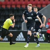 Coll Donaldson grabbed a goal back for Falkirk against Airdrie during the first leg (Picture: Michael Gillen)