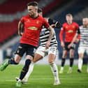 Gary Oliver backheels past Jack Turner during Falkirk's 1-0 win at Hampden against Queen's Park (Photo: Michael Gillen)