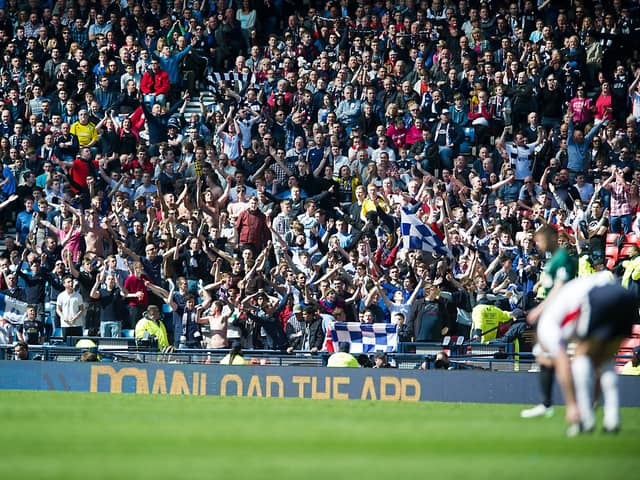 Falkirk fans at Hampden back in 2015 for their last Scottish Cup semi-final trip - which saw the Bairns beat Hibs 1-0 (Photo: John Devlin)