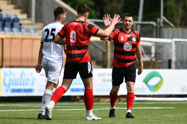 Mark Docherty celebrates pulling a goal back for the Shire v Alloa