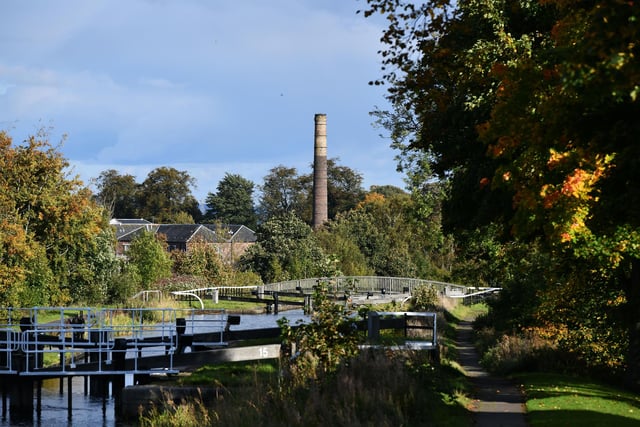 Camelon. The Forth and Clyde Canal with Rosebank Distillery in the distance.