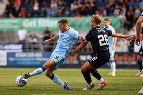 Gavin Reilly in action for Queens against Falkirk earlier on in the campaign (Pics by Michael Gillen)