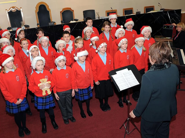 Falkirk Council Chambers, Ladeside Primary pupils singing Christmas carols to councillors, 2009.