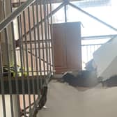 A section of the roof at the block of flats collapsed and fell into the close last week (Picture: Submitted)