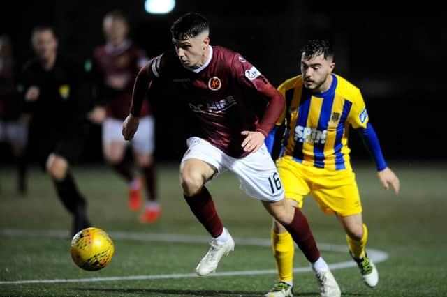 Stenhousemuir FC v Waterford FC. SPFL Tunnock's Caramel Wafer Challenge Cup.Connor McBride. 11-10-2019. Picture Michael Gillen.