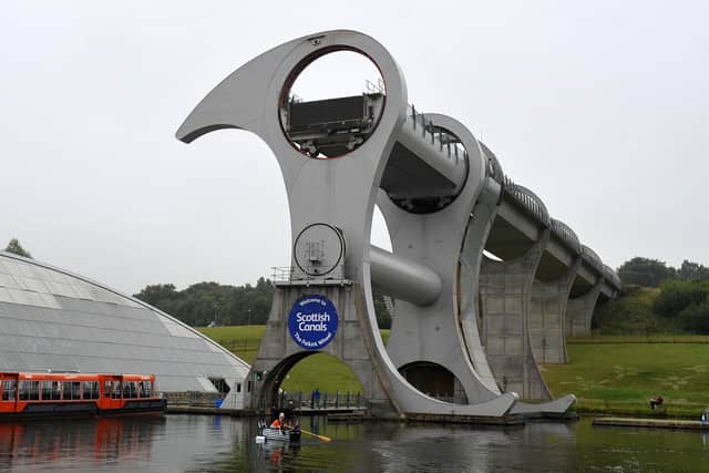 The Falkirk Wheel links the Union Canal with the Forth and Clyde Canal