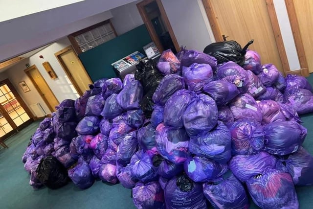 A sea of over 300 donations from members of Lisa's group in Falkirk, Gordons groups in Maddiston and Laurieston and Claire's groups in Larbert and Carron.