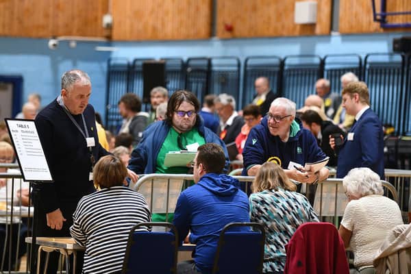 Counting underway at Grangemouth Sports Complex for the Falkirk constituency. Pic: Michael Gillen